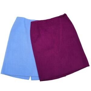 2 Wool Blend Skirts Talbots Size 8 Light Blue Wine Purple Soft Fabric Solid
